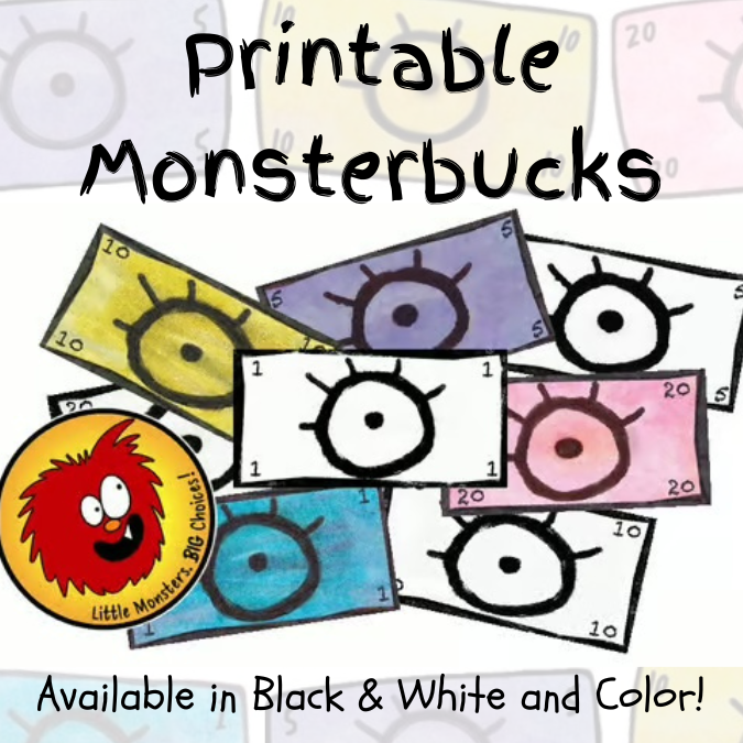 Printable Monsterbucks play money for kids in color and black and white